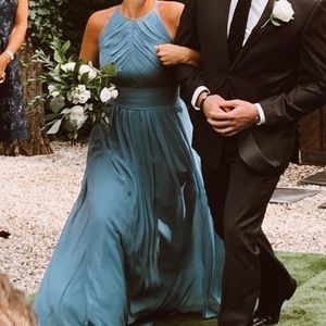 Dusty blue dress. Hemmed and slightly taken in at the waist.